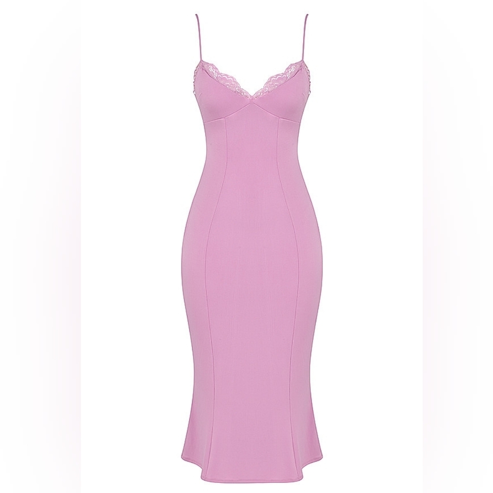 House Of CB Mistress Rocks Pink Lace Trim Slip Midi Dress